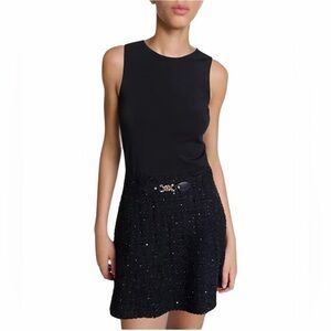 Maje Black Tweed Fit and Flare Mini Dress US 4 NWT